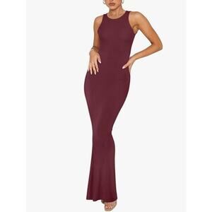 REORIA Women's Sleeveless Bodycon Tank Soft Ribbed Maxi Dress Size XL Burgundy